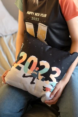 Купить подушку из габардина 30х30 см (холлофайбер), с полной запечаткой "Новый 2023 год"