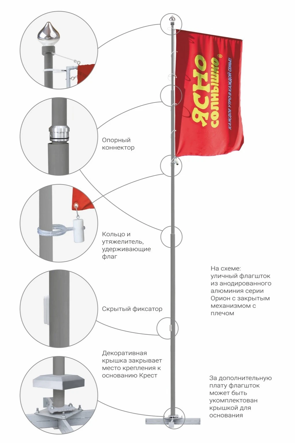 Купить флагшток с плечом с закрытым механизмом 10 м