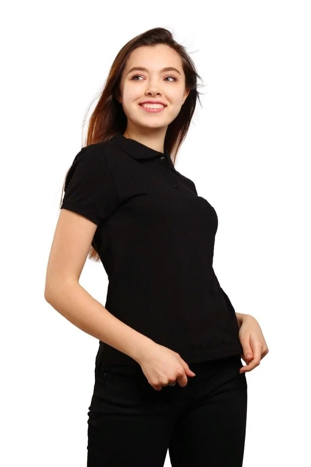 Поло Престиж женская (Modern) однотонная чёрная (хлопок)#7