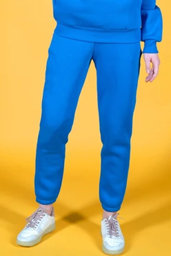 Купить брюки Хит из футера женские, однотонные голубые