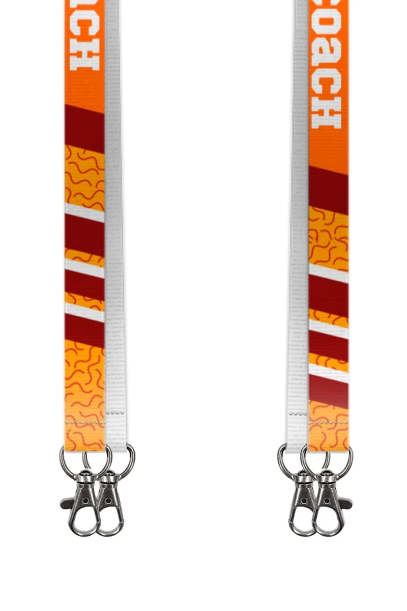 Купить ленту бейджа репс ширина 2,5 см, с двумя карабинами-люкс, с печатью "Coach"