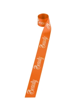 Купить ленту сатин ширина 2,5 см оранжевая, печать серебром с одной стороны