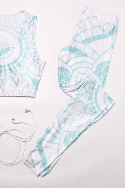 Легинсы женские с узким поясом с принтом "White mandala"#2