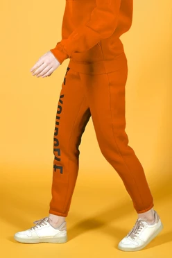 Купить брюки Хит из футера с начесом женские, однотонные оранжевые