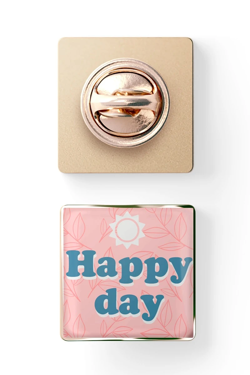 Купить значок заливной Квадрат 17х17 мм, с принтом "Happy day"