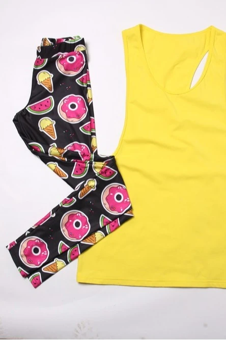 Легинсы женские с узким поясом с принтом "Donuts on black"#2