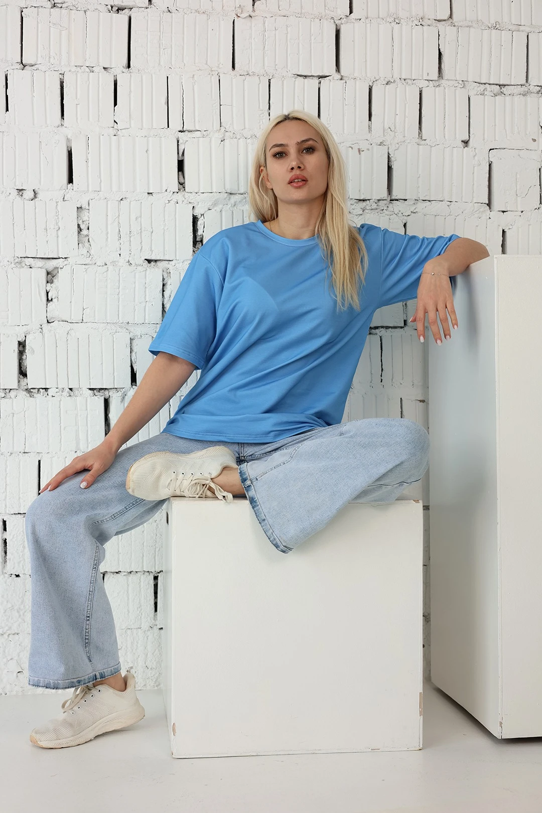 Футболка Мерфи оверсайз унисекс, однотонная небесная (хлопок)#1