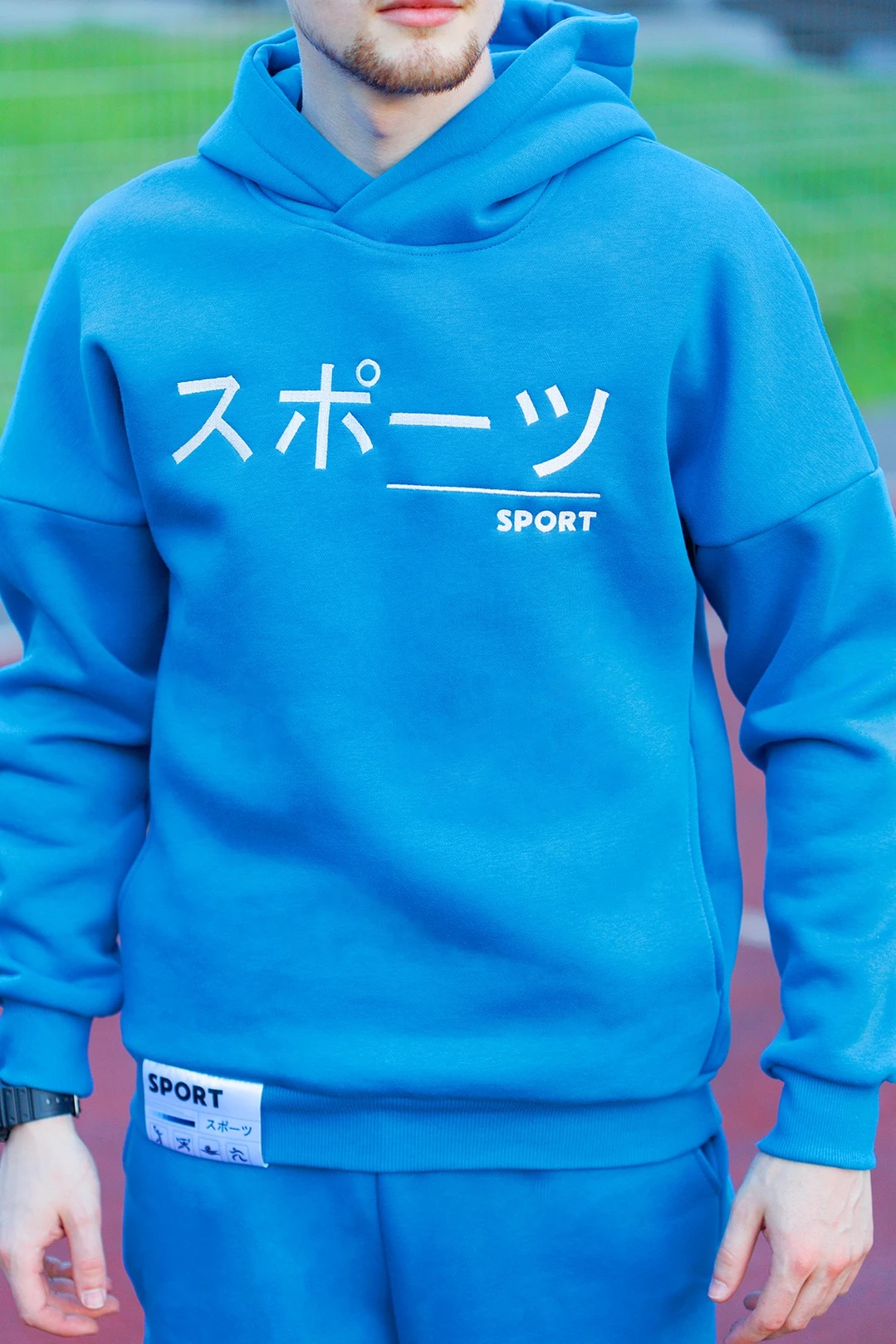 Худи Кинг из футера унисекс, однотонная голубая "Sport Japan"#1