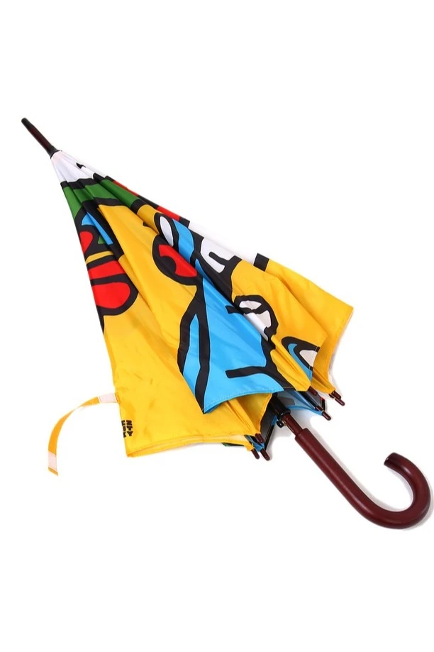 Зонт-трость Мэри с деревянной ручкой однослойный, с полной запечаткой (с совмещением) "Paints"#7