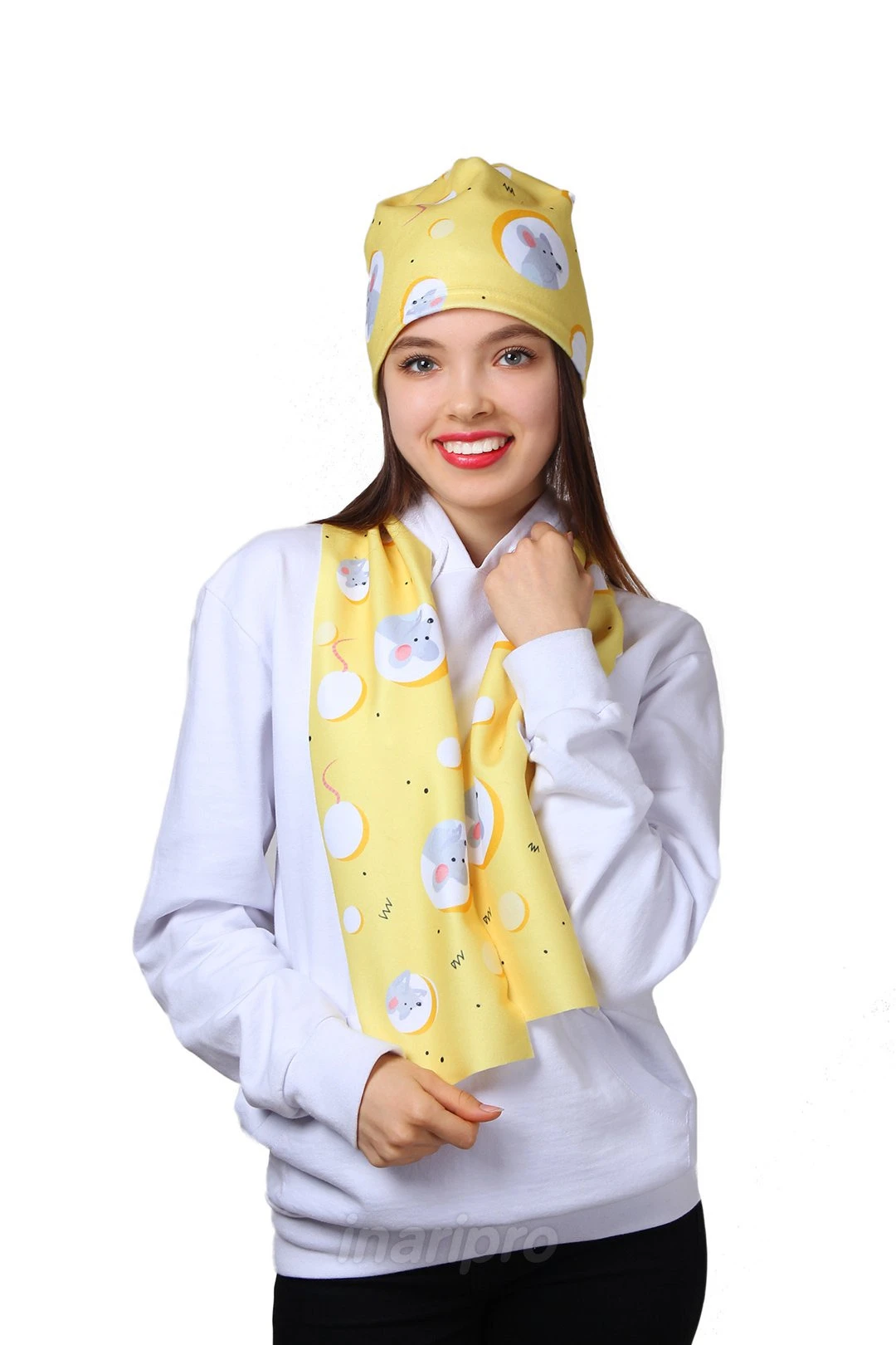 Шарф однослойный утепленный 15х120 см, с полной запечаткой "Mouse"#1