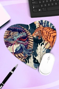 Купить коврик для мыши в форме сердца с принтом "Dragon and tiger" Купить коврик для мыши в форме сердца с принтом "Dragon and tiger"