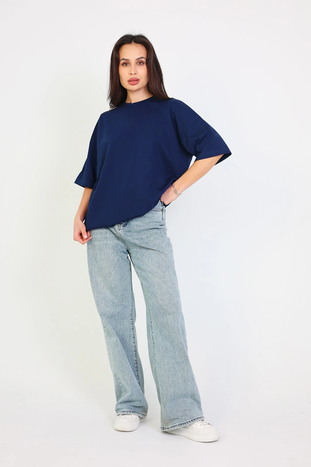 Купить футболку Ричмонд оверсайз унисекс однотонная (хлопок), темно-синяя