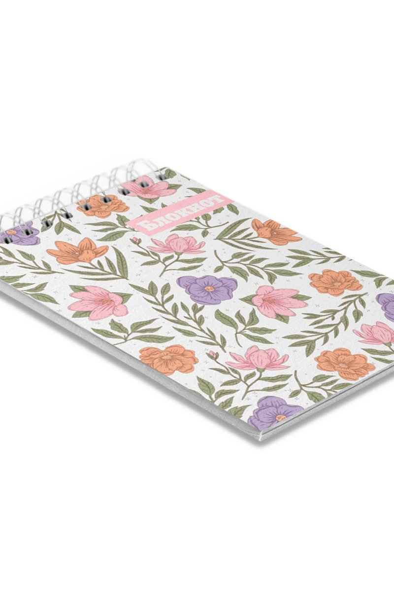 Купить блокнот фирменный А7 на пружине (40 листов) с принтом "Flower"