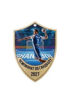 Купить медаль из акрила АК6027 Щит 60х50 мм с УФ печатью "Handball Championship"