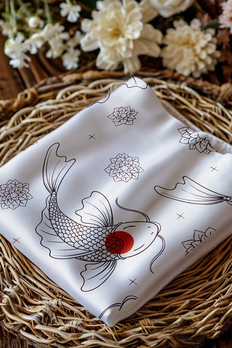 Купить платок Шанель 60х60 см, с полной запечаткой "Japan fish"