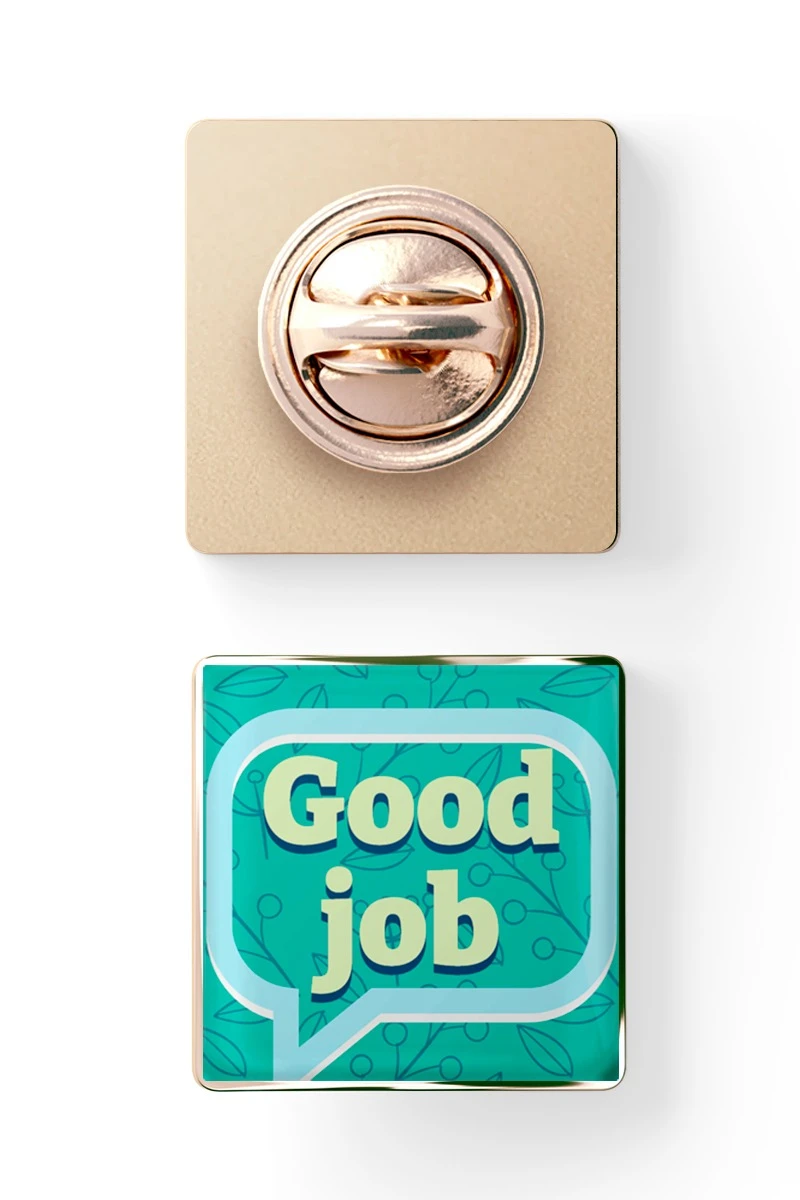 Купить значок заливной Квадрат 17х17 мм, с принтом "Good job"