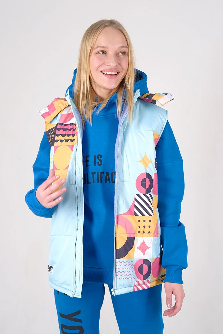 Жилет Диего на синтепоне с капюшоном унисекс, с полной запечаткой#3