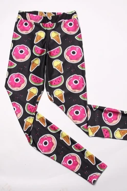 Легинсы женские с узким поясом с принтом "Donuts on black"#2