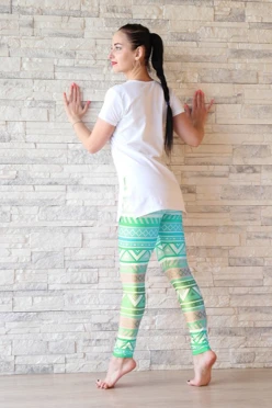 Легинсы женские с широким поясом с принтом "Green ornament"#1