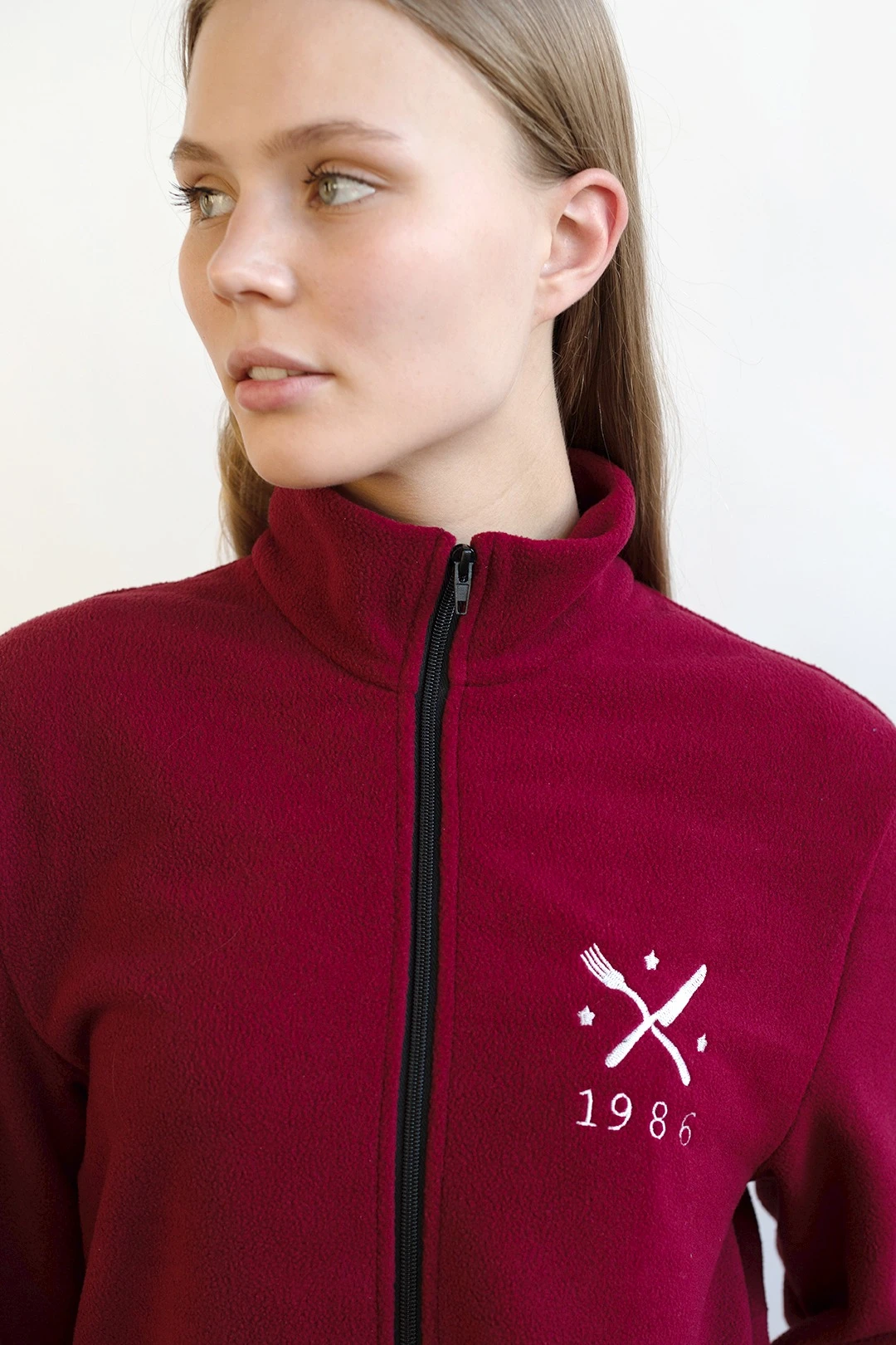 Толстовка Харисон флисовая без капюшона женская, однотонная бордовая#1