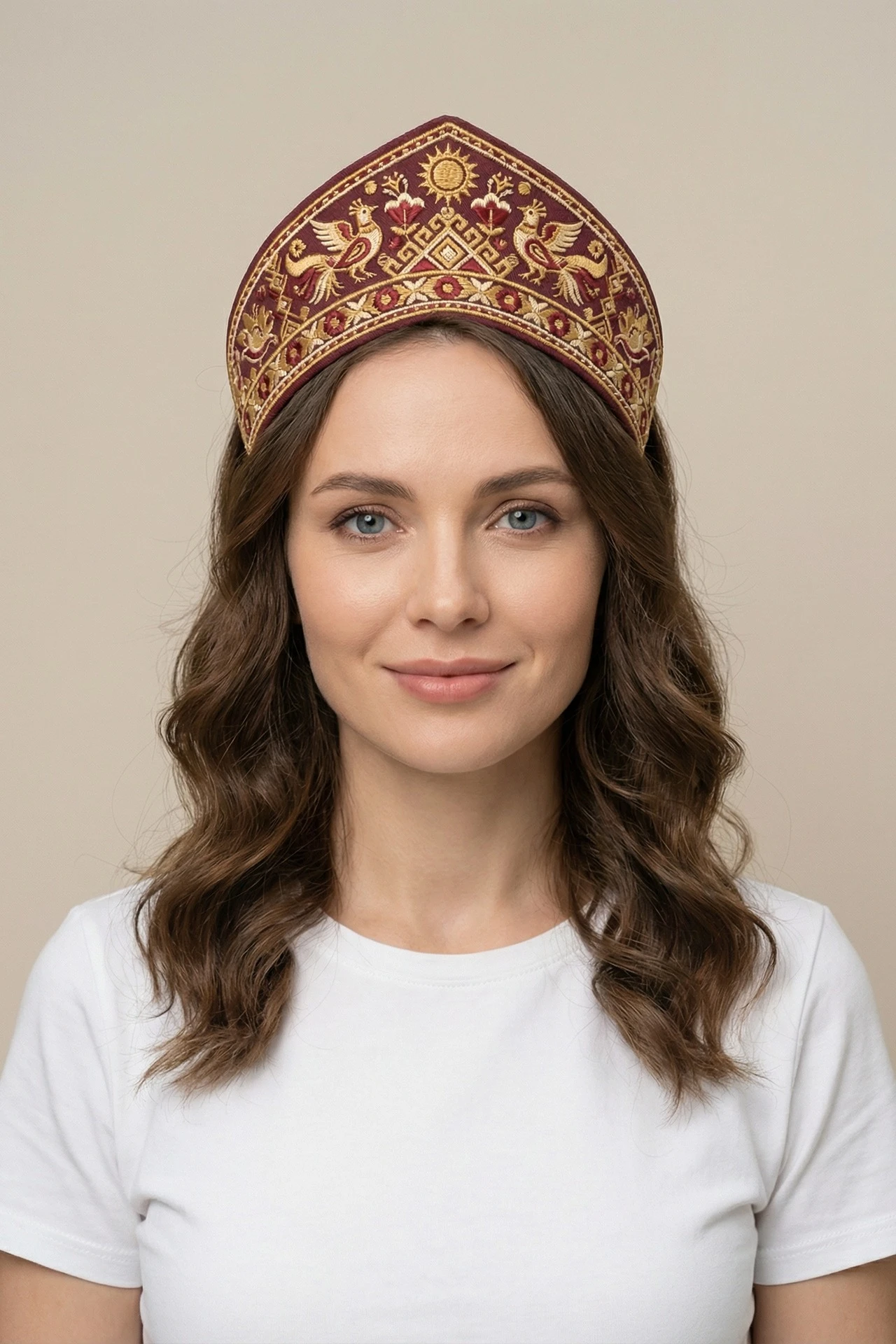 Купить кокошник Роко 8х51 см с принтом "Gzhel birds"