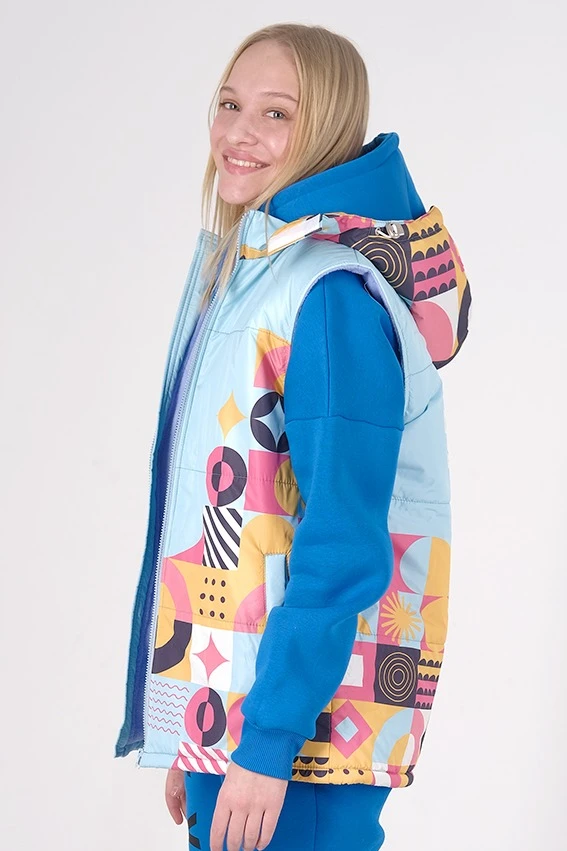 Жилет Диего на синтепоне с капюшоном унисекс, с полной запечаткой "Team"#1