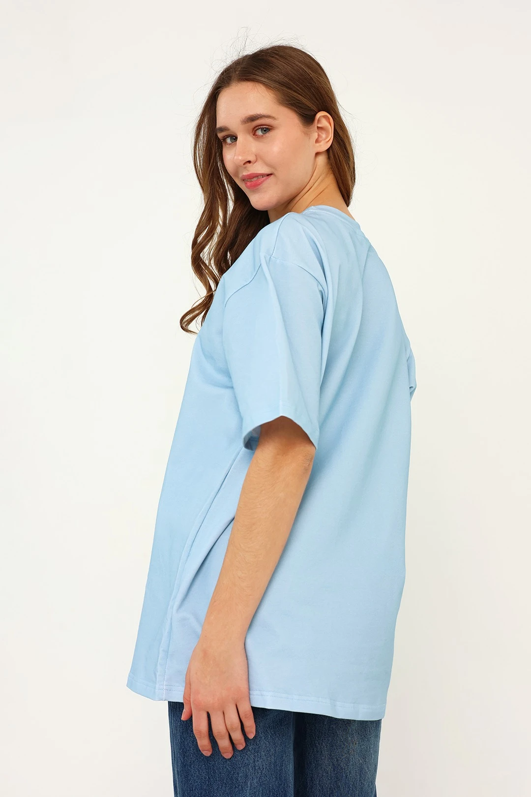 Футболка Мерфи оверсайз унисекс, однотонная голубая (хлопок)#2