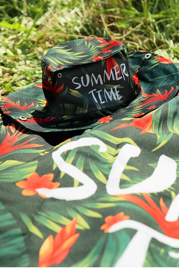 Панама Техас с полями на кнопках, с полной запечаткой "Summer time"#5