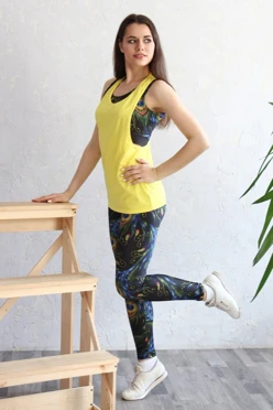 Легинсы женские с широким поясом с принтом "Feathers"#1