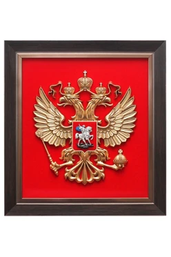 Купить Гербовое панно РФ 26х28 см краска рамка орех