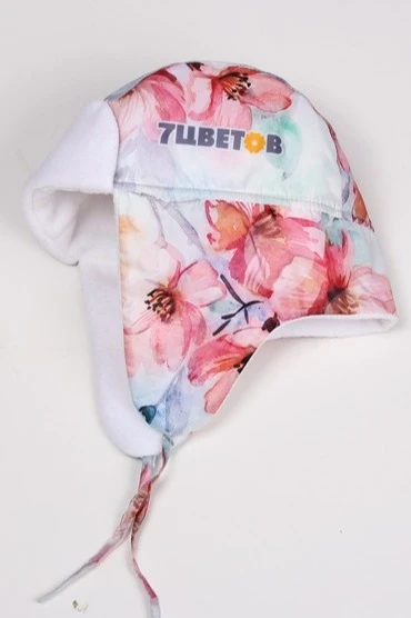 Шапка-ушанка Винтер на флисе детская, с полной запечаткой "7 Flowers"#1