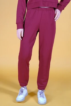 Купить брюки Хит из футера женские, однотонные темно-красные