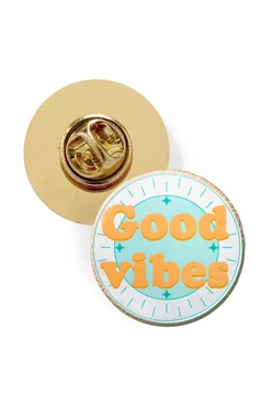 Значок заливной Круг диаметр 17 мм, с принтом "Good vibes"#1
