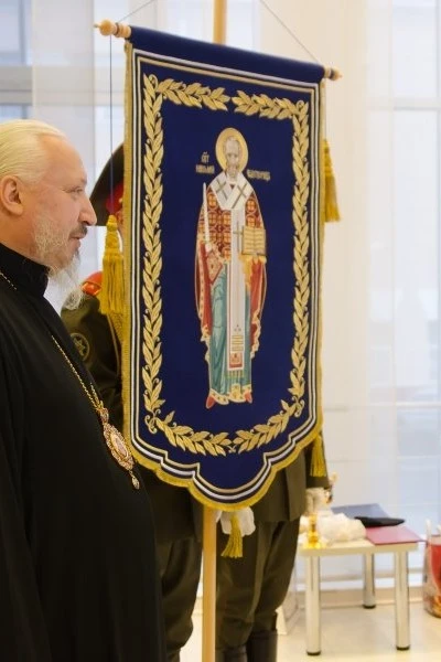 Церковная хоругвь вышитая 40х60 см "Nicholas the Wonderworker"#2 Церковная хоругвь вышитая 40х60 см "Nicholas the Wonderworker"#2