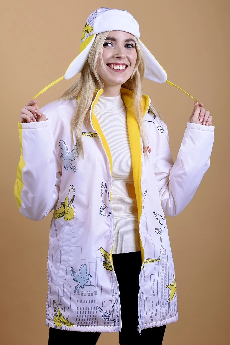 Куртка Бриз без капюшона на флисе унисекс, с полной запечаткой "Birds"#2