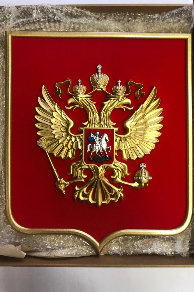 Герб РФ 42х50 см, барельеф, щит флокированный, краска, кристаллы Сваровски, стандарт#2