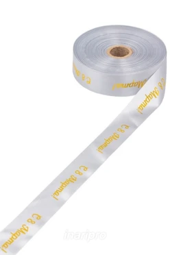 Купить ленту сатин ширина 3 см белая, печать золотом с одной стороны