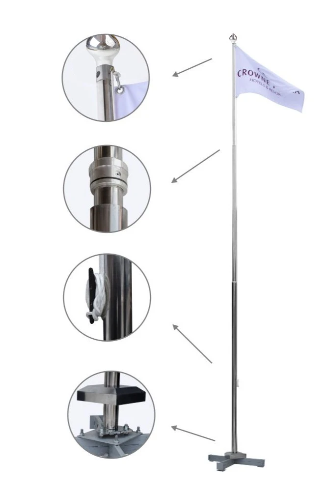 Флагшток из нержавеющей стали с открытым механизмом 11 м, Дельта#2