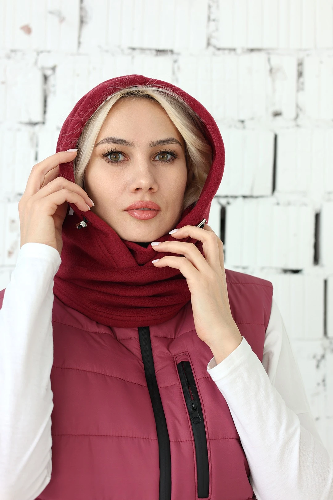 Капор Рейс флисовый взрослый, однотонный бордовый#2