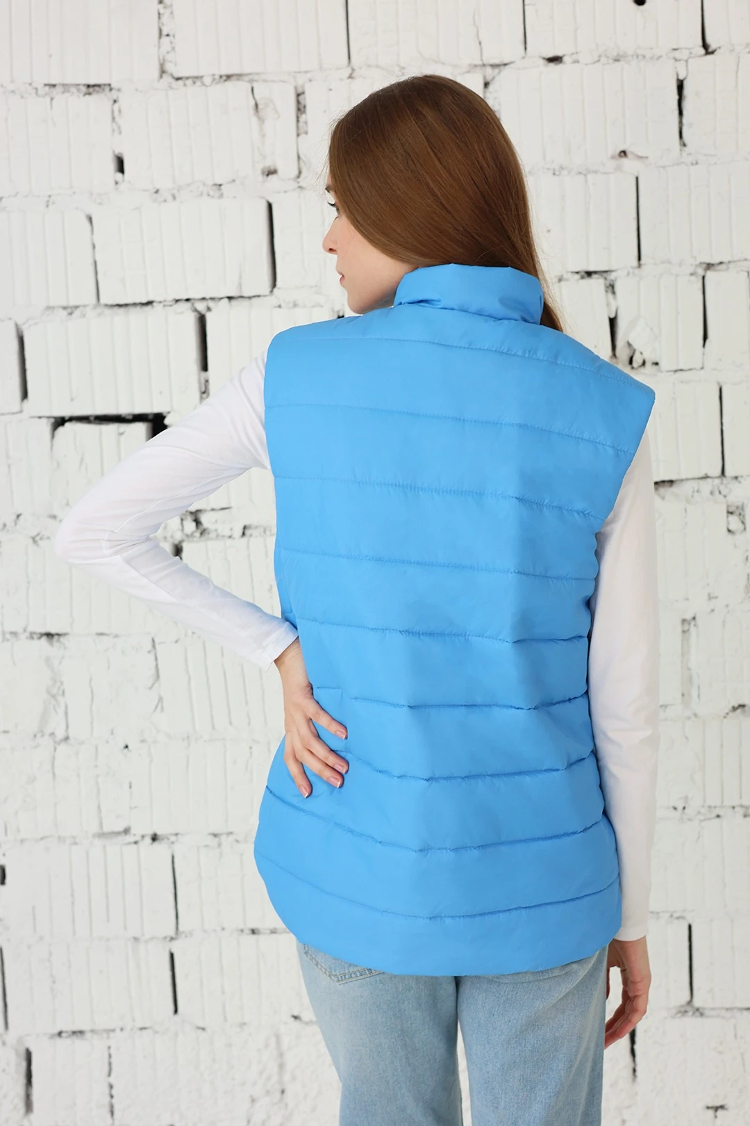 Жилет Эмбер на синтепоне со стежкой унисекс, однотонный небесный#1