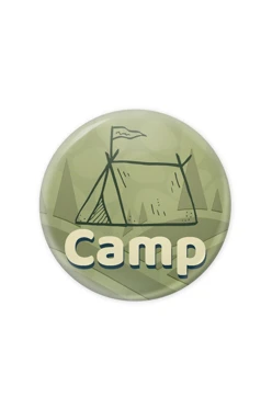 Купить значок закатной диаметр 37 мм, с принтом "Camp"