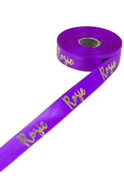 Купить ленту сатин ширина 2 см фиолетовая, печать золотом с одной стороны