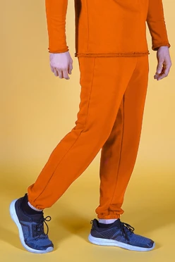 Купить брюки Хит из футера с начесом мужские, однотонные оранжевые