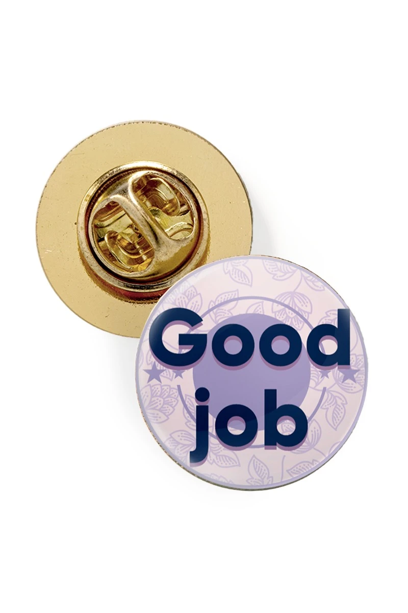 Купить значок заливной Круг диаметр 15 мм, с принтом "Good job"