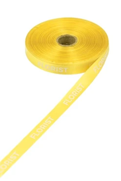 Купить ленту сатин ширина 1,5 см желтая, печать белым с одной стороны