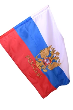 Купить флаг РФ триколор с гербом "Россия" 90х135 см шелк