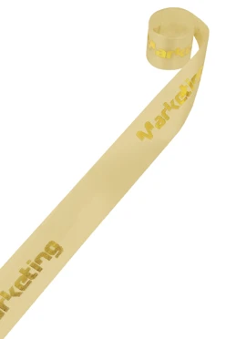 Купить ленту сатин ширина 1,5 см бежевая, печать золотом с одной стороны