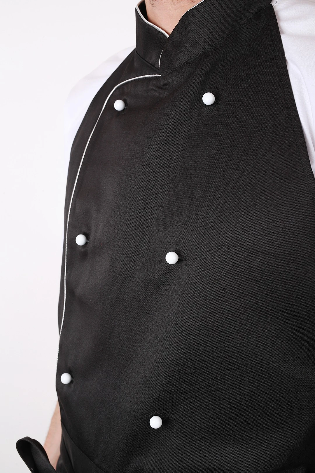 Фартук Бейкер двубортный со стойкой, однотонный черный#3