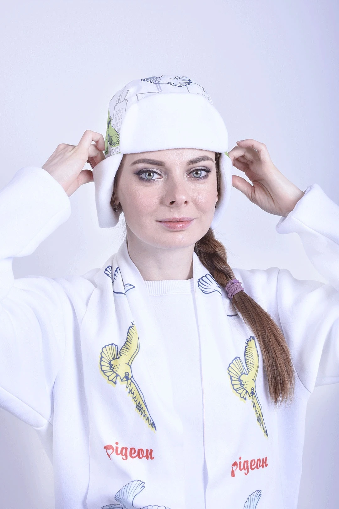 Шапка-ушанка Винтер на флисе взрослая, с полной запечаткой "Birds"#1 Шапка-ушанка Винтер на флисе взрослая, с полной запечаткой "Birds"#1