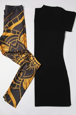 Купить комплект футболка хб + леггинсы "Черно-желтая мандала"